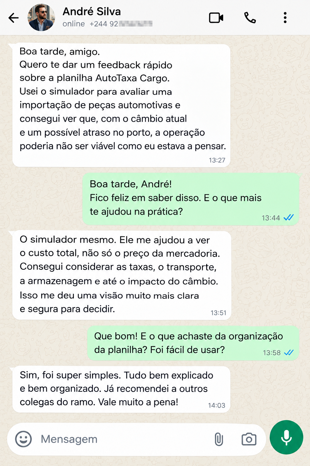 Testemunho de cliente no WhatsApp 1